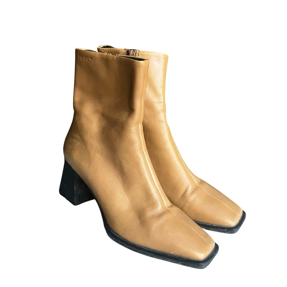 Vagabond Hedda Leather Boot, Tan Square Toe, Size EU 37 U.S. 7